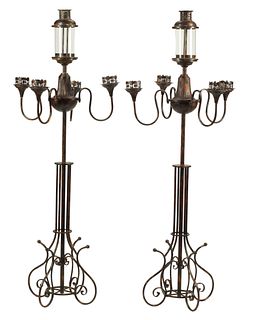 (2) TOLE & WROUGHT IRON TORCHIERES, 72.5"H
