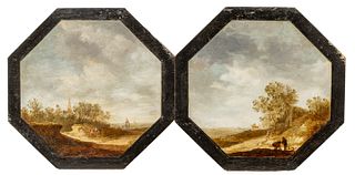 Circle of Salomon Van Ruysdael (Dutch, 1602-1670) Oils on Panel, Ca. 17th C., "Dutch Landscapes", H 11.75" W 12.25" 2 pcs