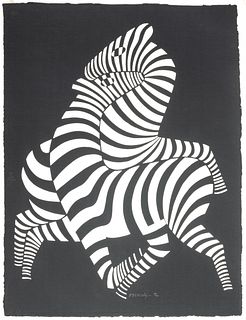 Victor Vasarely (French/Hungarian, 1906-1997) Serigraph in Colors on Cast Paper, "Zebras", H 40.5" W 33.25"