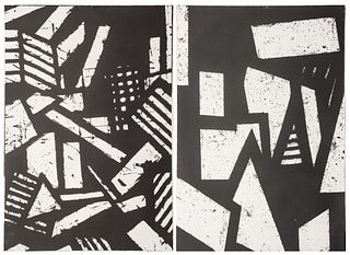 Gordon Newton (American, 1948-2019) Lithographs in Black And White on Wove Paper, 1972, "Untitled", Group of Two Prints, H 35" W 24"