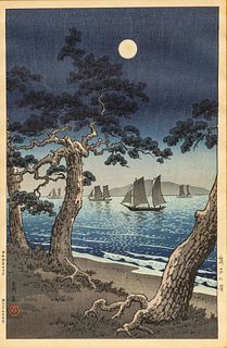 Tsuchiya Koitsu (Japanese, 1870-1949) Showa Period, 20th Century Woodblock in Colors on Paper, "Maiko Sea Shore (Maiko No Hama)"