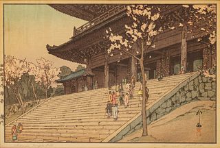Yoshida Hiroshi (Japanese, 1876-1950) Woodblock in Colors on Paper 1935, "Romon (Chion-in Temple Gate)"
