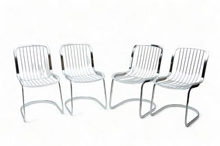 Willy Rizzo for Cidue (Italian) Chromed Steel Chairs, Ca. 1970, H 31" W 17" Depth 22" 4 pcs