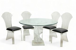 Shlomi Haziza (Israeli, B. 1969) Lucite Sprial Helix Table & Side Chairs, Ca. 1970, H 29.5" Dia. 24" 5 pcs