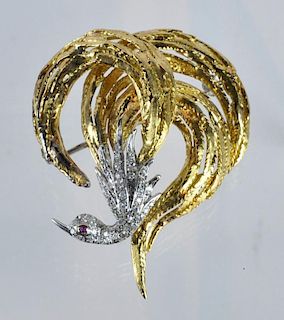 18kt Italian Gold & Pave Diamond Brooch