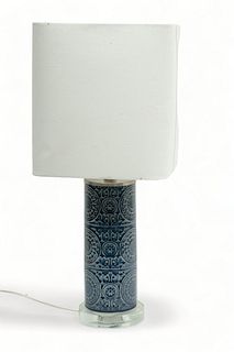 Mid Century Modern Blue Pottery Table Lamp, Ca. 1960, H 23"