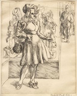 Reginald Marsh (American, 1898-1954) Engraving on Wove Paper, 1940, "Girl-Hat Window", H 10" W 8"