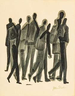 Ben Shahn (American, 1898-1969) Lithograph on Arches Paper, Ca. 1960s, "Walking Figures", H 19" W 15"