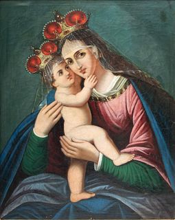 After Leopold Layer (Slovenian, 1752-1828) Oil on Canvas, "Our Lady, Help of Christians", H 27" W 22"