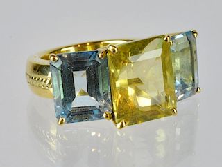 18kt Gold Ring with Citrine & Aquamarine Stones