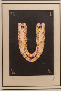 Erté (Romain De Tirtoff) (French, 1892-1990) Serigraph in Colors on Wove Paper, 1976, "U, from the Alphabet Suite"