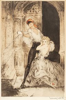 Louis Icart (French, 1888-1950) Etching And Drypoint with Hand Coloring on Paper, Ca. 1928, "Don Juan", H 20.25" W 13.25"