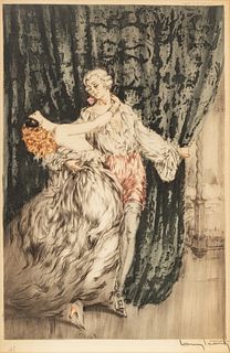 Louis Icart (French, 1888-1950) Etching And Drypoint with Hand Coloring on Paper 1928, "Casanova", H 20.25" W 13.37"