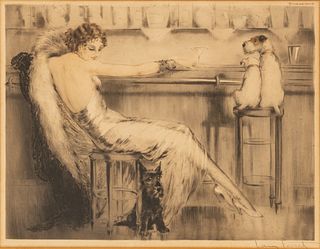 Louis Icart (French, 1888-1950) Etching And Drypoint on Paper, 1932, "Cocktail (Martini)", H 12.5" W 16.5"