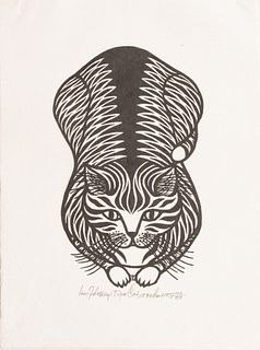 Jacques Hnizdovsky (Ukrainian, 1915-1985) Woodcut on Paper, Ca. 1978, "Tiger Cat", H 10.25" W 6.25"