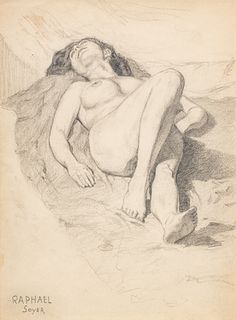 Raphael Soyer (American, 1899-1987) Graphite And Colored Pencil on Paper, Ca. 1930, "Reclining Nude", H 13" W 9.75"