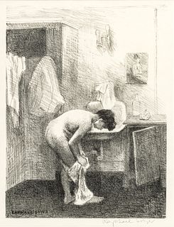 Raphael Soyer (American, 1899-1987) Lithograph on Paper, Ca. 1950s, "Nude in Interior", H 12" W 9"