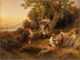 Joseph Fay (German, 1813-1875) Oil on Canvas, Ca. 1864, "In the Fields", H 21" W 28"