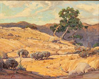 Luther Evans Dejoiner (American, 1886-1954) Oil on Canvas, 1947, California Desert Landscape, H 24" W 30"