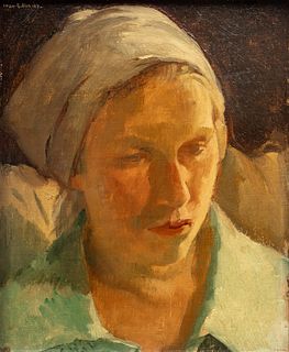Ivan Gregorewitch Olinsky (Ukrainian-Amer., 1878-1962) Oil on Artist Board, "Portrait of a Lady", H 11" W 9"