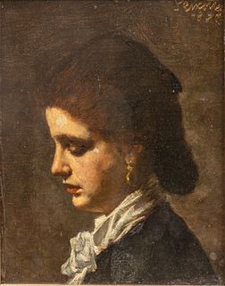 Céleste Pensotti (French, B. 1810) Oil on Canvas Mounted to Board, Ca. 1837, "Portrait of a Woman", H 9.25" W 7.25"