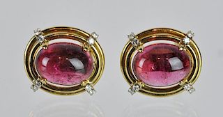 Gumps 18kt Pink Tourmaline & Diamond Clip Earrings