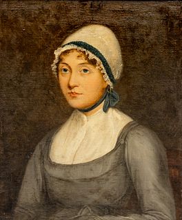 American Oil on Canvas, Ca. 1810, "Portrait of a Woman", H 24" W 20"