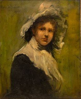 Dora Wheeler (American, 1856-1940) Oil on Board, 1880, "Portrait of a Woman", H 25" W 21.5"