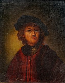 Oil on Canvas After Rembrandt's Self Portrait, Ca. First Half 20th C., H 10" W 8.25"