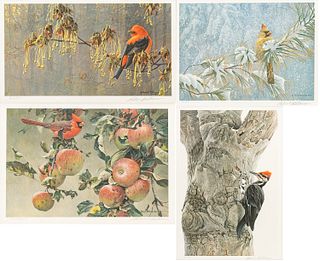 Robert Bateman (British, 1841-1922) Lithographs in Colors on Paper, "Birds in Trees: Four Prints", H 12" W 18"