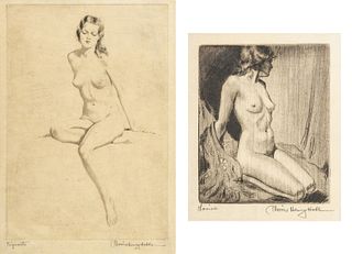 Morris Henry Hobbs (American, 1892-1967) Etchings on Paper, Ca. 1935, "Louise; Piquante", Two Prints, H 4.25" W 3.5"