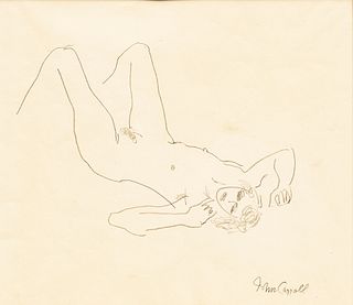 John Wesley Carroll (American, 1892-1959) Graphite on Paper, "Reclining Nude", H 10" W 11.5"