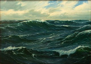 Casper Hjalmar "Cappy" Amundsen (American, 1911-2001) Oil on Canvas, Ca. Mid 20th C., "Seascape", H 19.5" W 28"