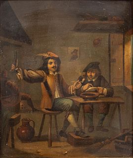 Dutch Oil on Tin, Ca. 19th C., "Tavern Scene", H 9.75" W 8.25"