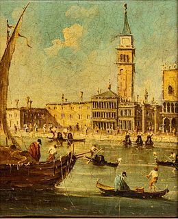 Italian Oil on Canvas, Ca. 19th C., St. Mark's Square, Venice, H 8" W 6.5"
