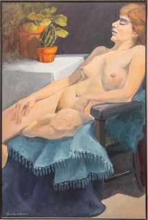 Audrey DiMarco (American/Michigan, 20th C.) Oil on Canvas, "Quiet Nude", H 35.5" W 23.75"