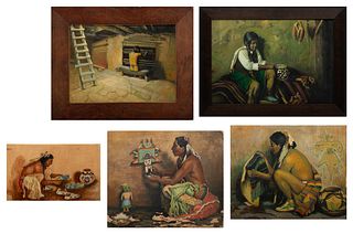 American Oils on Board, Ca. Mid 20th C., "Native American Subjects", 4 pcs