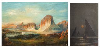 American Oils on Canvas, Ca. Early to Mid 20th C., Landscape And Seascape, 2 pcs