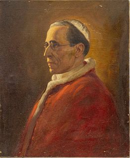 Signed Raab Oil on Canvas,  Mid 20th C., "Portrait of Pope Pius XII", H 27" W 22"