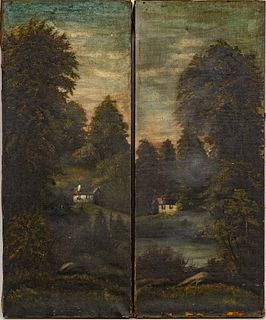 Pair of American Oils on Canvas, Ca. Late 19th C., "Forest Scenes", H 24" W 10.25" 1 Pair