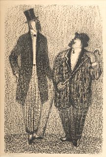 Anatoli Lvovich Kaplan (Russian, 1903-1980) Lithograph on Paper, "Two Gentlemen", H 19" W 12.5"