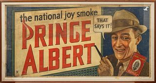 American, Prince Albert Poster on Linen Ca. 1940, "Prince Albert: the National Joy of Smoke", H 28" W 58"
