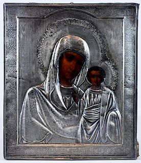 Silver 19th C. Russian Icon "Kazanskaya"