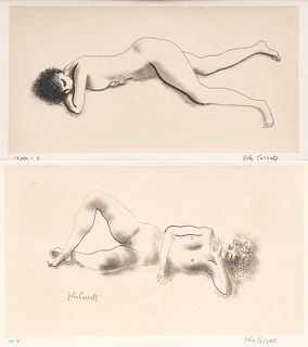 John Wesley Carroll (American, 1892-1959) Lithographs on Paper, "Reclining Nudes", Group of Two Works H 7" W 12.6"