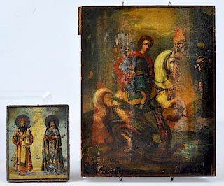 Two 19th C. Russian Icons on Wood