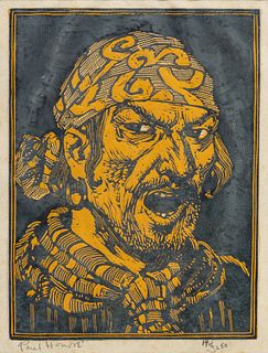 Paul Honore (American, 1885-1956) Wood Cut on Paper, Scowling Pirate, H 6.5" W 5"