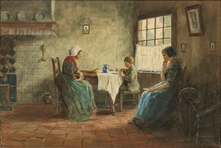 Thomas Raphael Congdon (American, 1862-1917) Watercolor on Paper, 19th C., "Dutch Interior Scene", H 12.5" W 18"