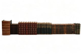 Collection of Leatherbound Books Ca. 19th And 20th C., "Dumas, Balzac, Lamb, Spenser, Ect.", 67 pcs
