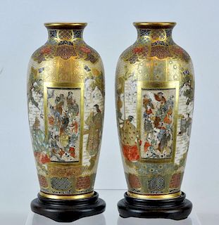 Japanese Pair of Antique Kutani Vases