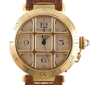 CARTIER Pasha 18k Gold Watch with Grille